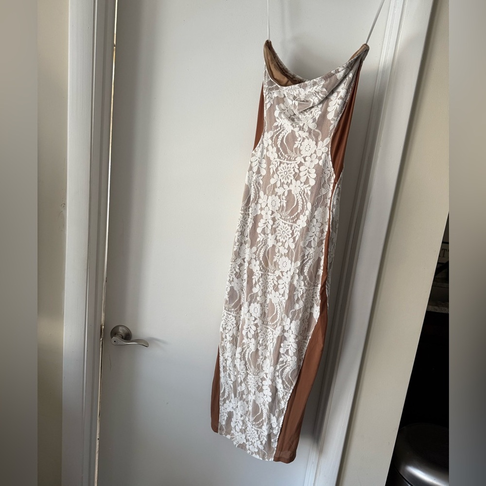 JLUXLABEL White and Tan Easy To Love Dress